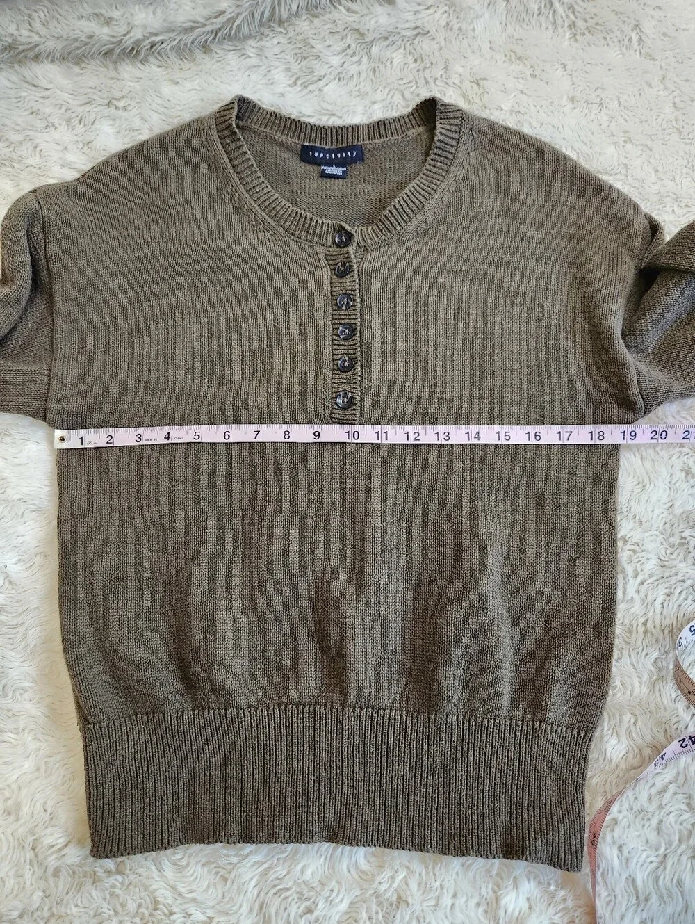 Sanctuary Partial Button Crew Neck Long Sleeve Cotton Sweater Army Green Sz LG